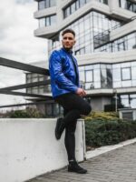 Pánská modrá kožená bunda