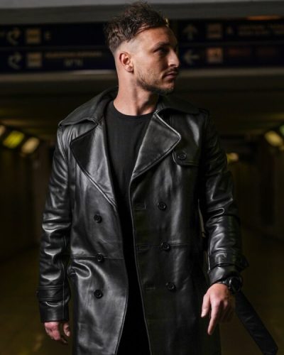 Double-Breasted Leather Coat