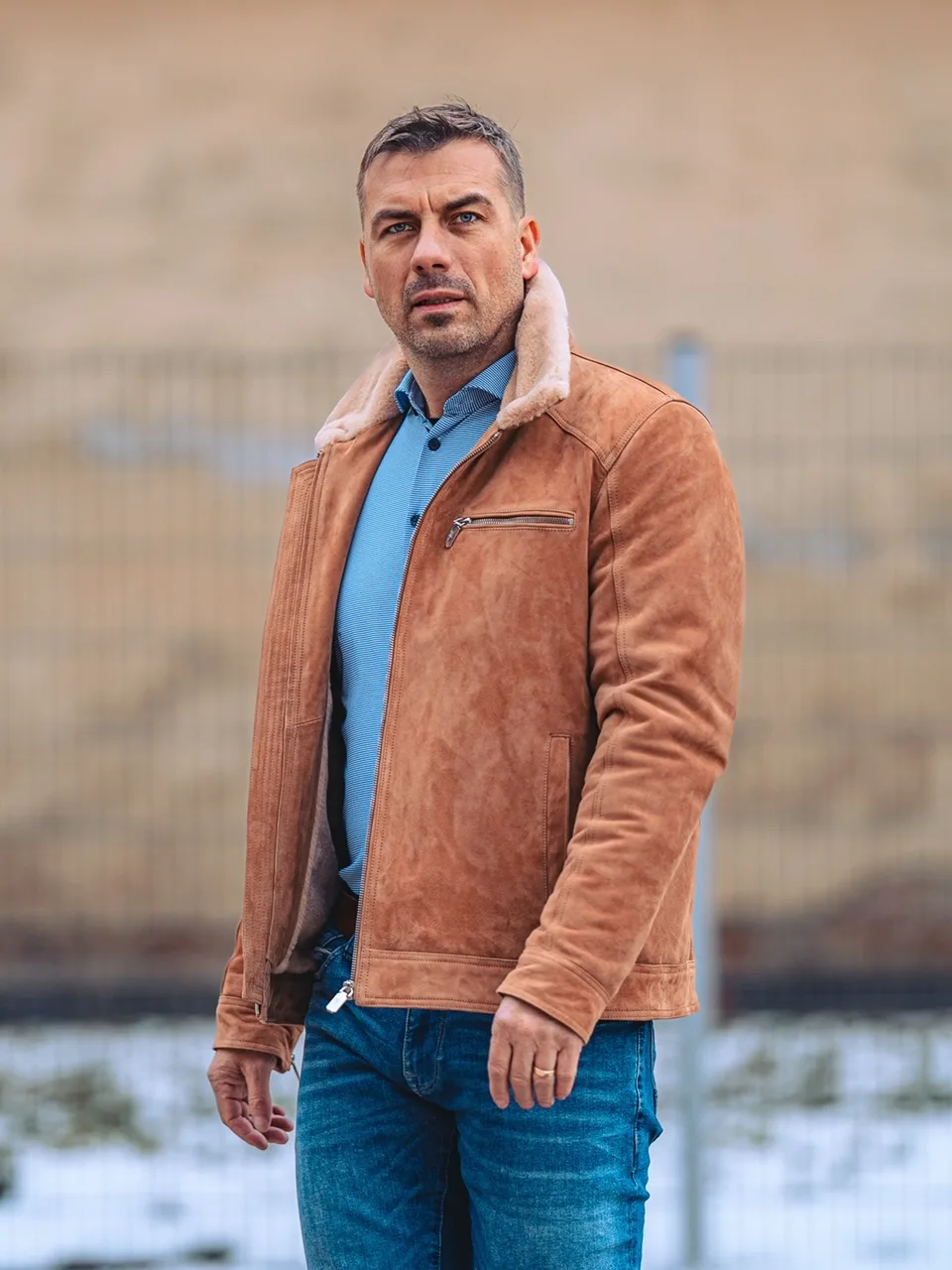 Delon Fur Camel – Men's Suede Jacket - DÍLNAbrand est. 2017